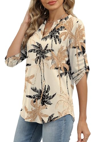 Image of XIEERDUO 3 /4 Length Sleeve Womens Tops V Neck T Shirts Both Side Buttons Blouses Business Casual Outfits Loose Fit