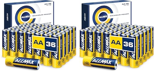Image of Allmax AA Maximum Power Alkaline Double A Batteries (36 Count) - Ultra Long-Lasting, Leakproof Design, 10-Year Shelf Life, Maximum Performance (1.5V) (Pack of 2)