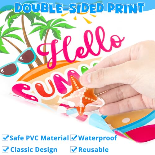 Image of Traplace 9 Sheets Summer Window Clings, Double Sided Summer Window Clings for Glass Windows, Hello Beach Decals, Sun Watermelon Pattern Stickers for Home Office Accessories Decorations