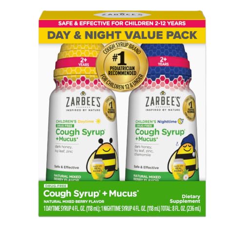 Image of Zarbee's Kids Cough Syrup + Mucus Value Pack with Honey, 2 x 4 fl oz | For Kids Ages 2+ Years, Mixed Berry Flavor, Honey, Ivy Leaf, Zinc, Elderberry & Chamomile, Pediatrician-Recommended