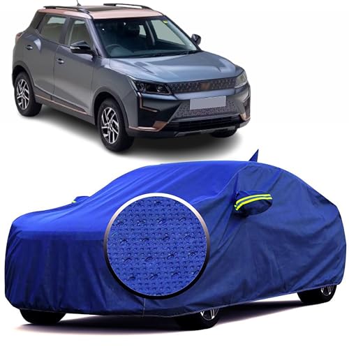 Image of 100% Waterproof 'BlueMax' Car Body Cover for Mahindra XUV 400 with Mirror Pocket, Heat & UV Protection, Triple Stitched, Soft Lining, Full Bottom Elastic & Reflective Radium (Blue)