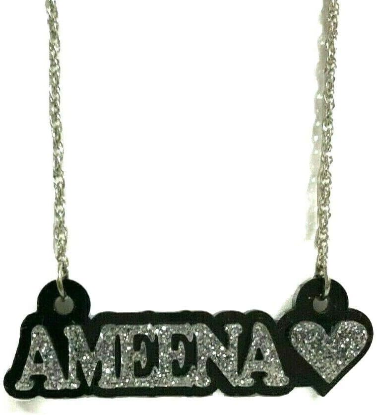 MIRROR MANIA Personalized Name Plate Custom Name Necklace Nameplate Name Laser Cut, Diamond Look, Silver Chain, Made To Order Any Name - Dazzling and Stunning!