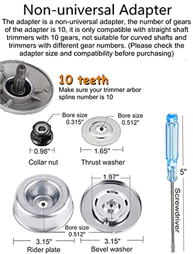 GS 6Pcs 8 in Steel Wire Brush Cutter Trimmer Head Set,with Thrust Washer, Rider Plate, Collar Nut, Maintenance Screwdriver, Bevel Washer,Adapter Kit for String Trimmers, Rust Removal, Lawn Mower
