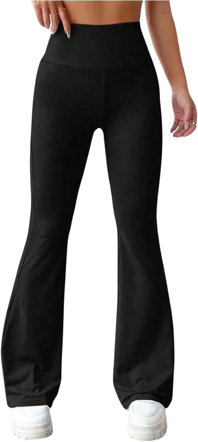 OYOANGLE Women's Bow Flare Leggings High Waisted Bell Bottom Skinny Pants Ruched Trousers