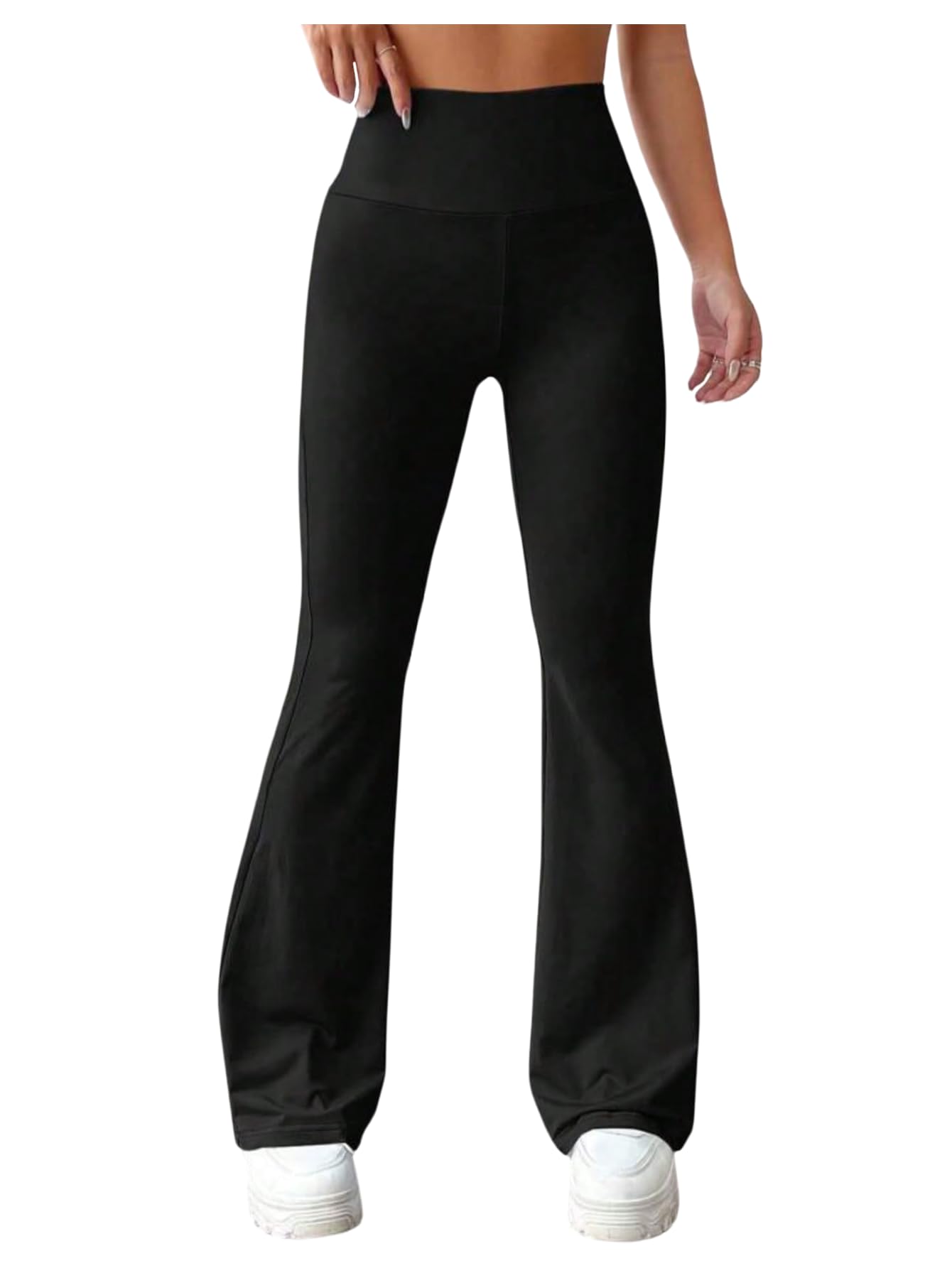 OYOANGLE Womens Bow Flare Leggings High Waisted Bell Bottom Skinny Pants Ruched Trousers