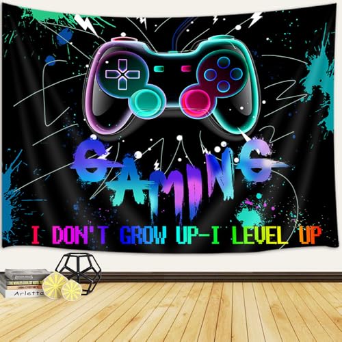 Men's Gaming Neon Sign Wall Art, Retro 80s Video Game Wall Hanging for Boys Bedroom, Funny Modern Tapestry College Dorm Home Decor, (90x70 inch), Purple