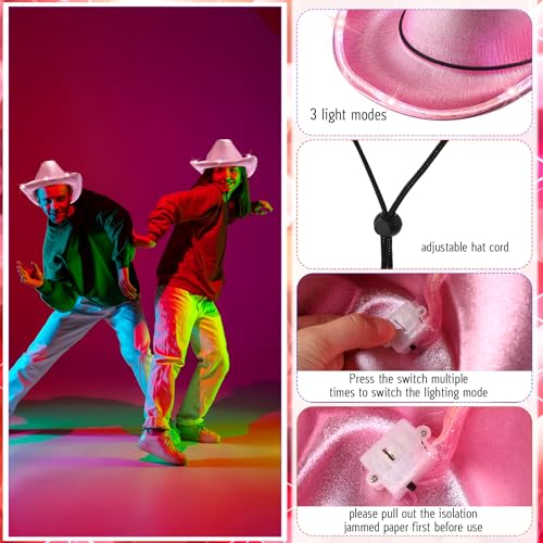 Image of Kigeli 10 Pcs Lights LED Cowboy Hat for Adult LED Flashing Hat for Western Cowboy Women Men Role Play