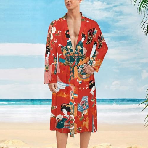 Japanese Lady Kimono Geisha Funny Men's Robe Soft Lightweight Bathrobe Long-sleeve Spa Robes2