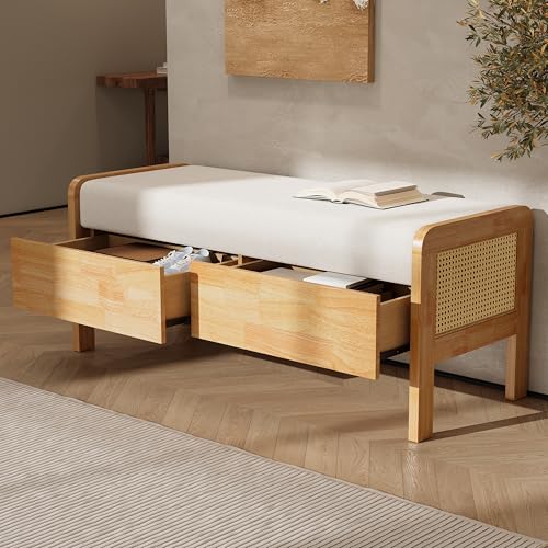 Virubi Upholstered Storage Ottoman Bench with Drawers for Bedroom&Living Room, Natural Entryway...