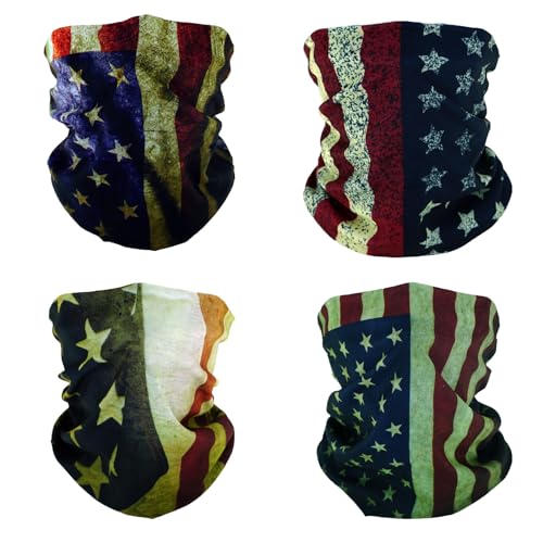 SMEHCF 4 Bandanas Polyvalents pour Femmes Hommes Bandeau Cagoule Cheveux Foulard Visage Demi Masque Cache-Cou Respirant Réutilisable Lavable Drapeau Américain