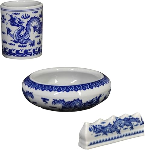 Cabilock Pincel de pintura, 1 juego de caligrafía de tinta de porcelana para pincel, soporte de cepillo de porcelana, plato de tinta Sumi, placa de