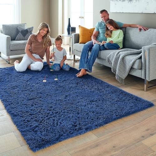 image for Ophanie 6x9 Blue Rugs for Living Room, Large Fluffy Shag Fuzzy Plush S