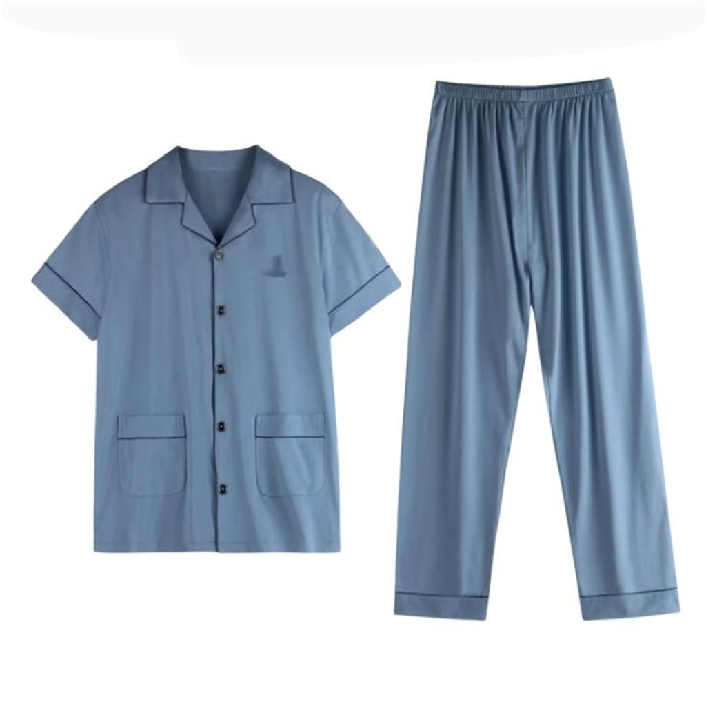 RWRAPS Modale kurzärmelige Hosen-Pyjama-Herren-Sommer-dünne Sommer-Herren-Cardigan-Anzug aus Eisseide (Farbe: A, Größe: XXXXL-Code) (A XXXXL-Code)