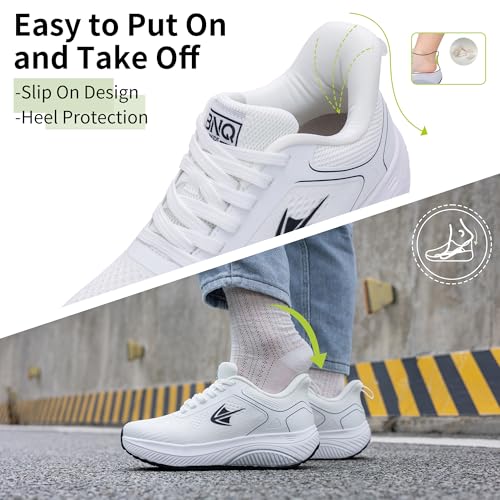 Wide Toe Box Shoes Women Arch Support Walking Sneakers Slip On Orthotic Shoes for Plantar Fasciitis Comfortable Tennis Sneakers White Size 9.54