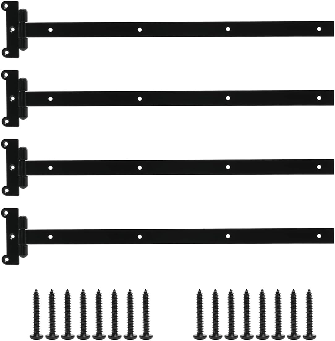 4Pcs 24 Inch Black Heavy Duty Barns Door Hinges - Iron 4MM T-Shaped Hinges for Barns Wooden Doors, shed Doors Gates & Cabinets