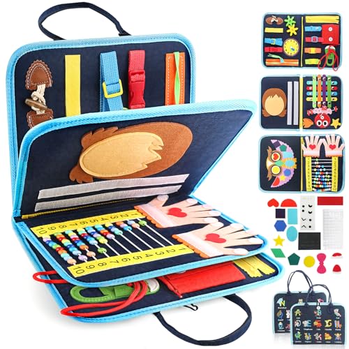 Image of Toddler Busy Board, Montessori Sensory Toys for Boys, 3-8 Year Old Girl Toddler Travel Toys, Educational Learning Activities Board for Motor Skills, Birthday Gifts for Airplane Car, Pink