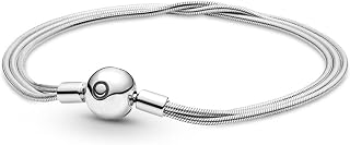 Bracelet Multi Three Thin Snake Chain Ball Clasp 925 Silver Bracelet Fit Fashion Bangle Bead Charm DIY Jewelry Bracelet Women(Silver,18cm)