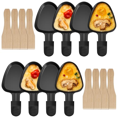 IPOW Lot de 8 Poelon Raclette Triangulaire à Revêtement Anti-adhésif,Coupelle Raclette Barbecue Triangle avec Poignée Isolée pour Fromage Fondu Oeuf...