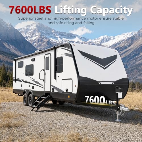 Image of 7600LBS Electric Trailer Jack with 2pcs Remote Control, IP65 Waterproof RV A-Frame Tongue Jack with Built-in Spirit Level for RVs & Travel Trailers, 9.8-31.5 inch Extended with Manual Crank Handle