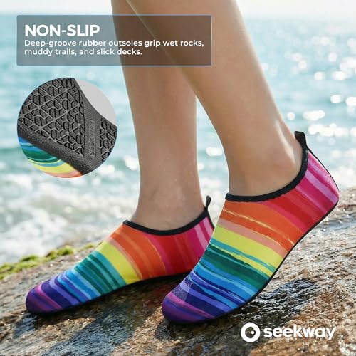 Image of SEEKWAY Water Shoes Women Men Adult Quick-Dry Aqua Socks Barefoot Non Slip for Beach Swim River Pool Lake surf Black SK002(U)