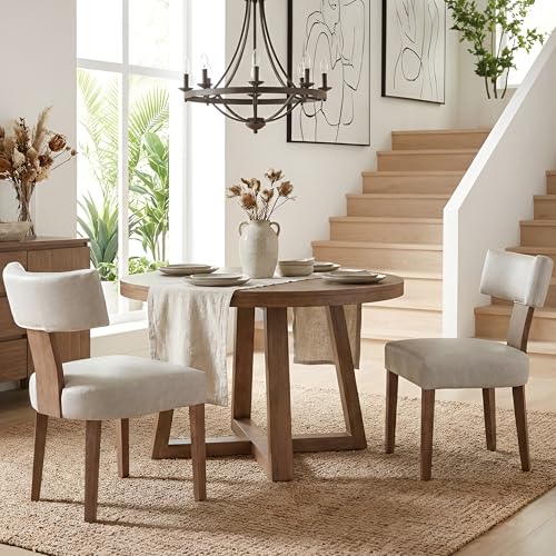 Image of HNY Mid Century Modern Dining Chairs Set of 2, Farmhouse PU Leather Upholstered Accent Chair Curved Backrest Kitchen Chairs, with Hardwood Frame, Grey