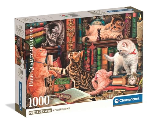 Clementoni – Puzzle 1000 Pièces Curious Whiskers – 14 Ans et + – Jeu de société détente, Chat illustré, Concentration – Idée Cadeau