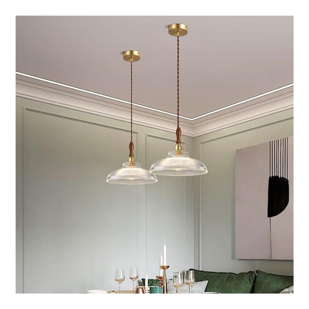 Europejski styl retro przezroczysta szklana lampa wisząca - mosiężna podstawa lampy z kloszem szklanym, regulowany przewód E27 pojedyncza głowica wisząca lampa sufitowa do kuchenne