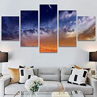 SIGNWIN 5 Panel Canvas Wall Art Modern Art Astronomy & Space Dramatic Minimalist Moon Multicolor Photography for Home Decorations Ready to Hang - 60