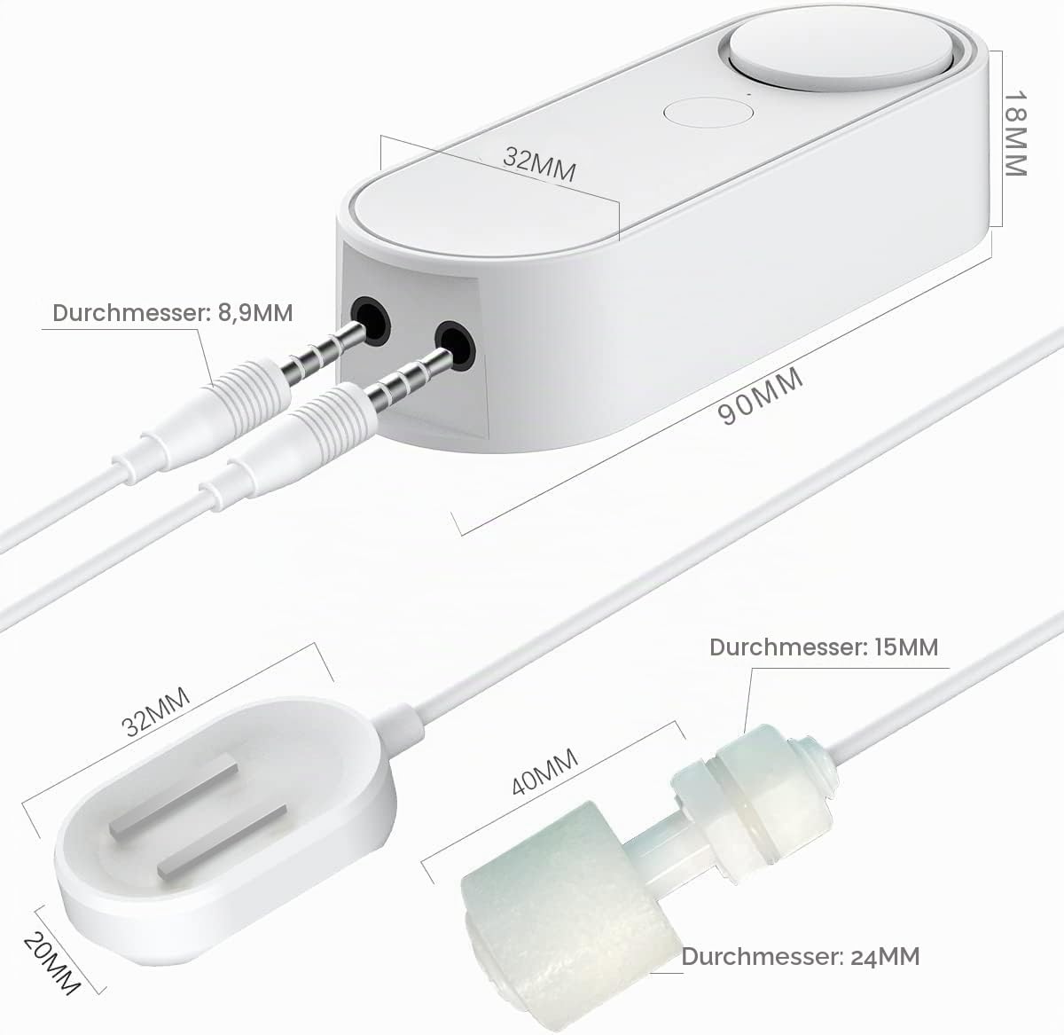 WiFi Wasserleck mit Wasserstand 2 In 1 Detektor, Intelligente Wassersensor Alarme, Getrennte 5M Dual Detection Line, Links und Rechts Dual Alarme, Remote App Überwachung,AAA Batteriebetrieben