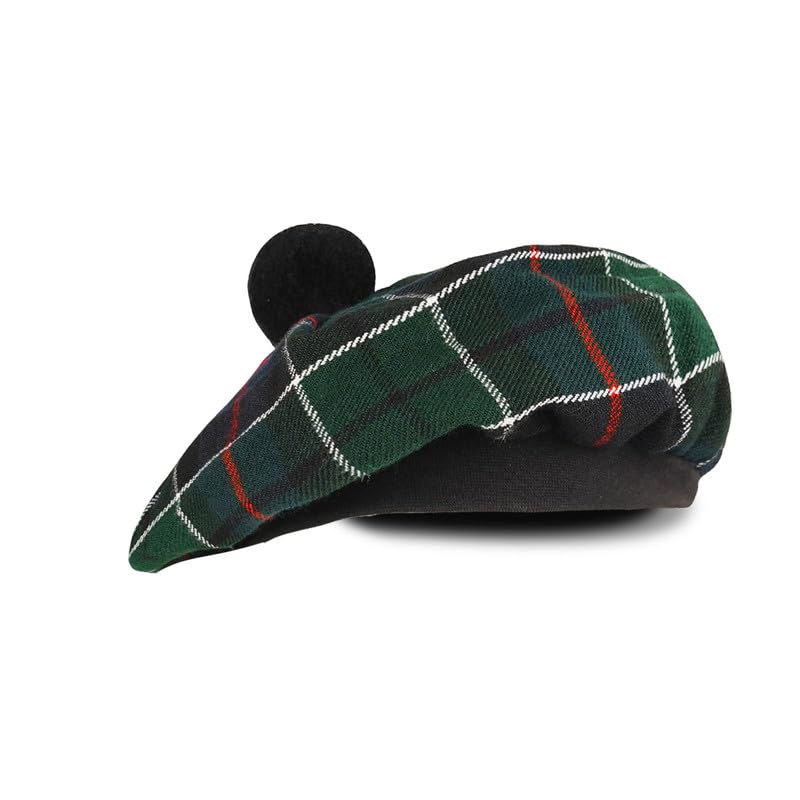 Image of Scottish Tam O' Shanter Hat Tartan Bonnet Pom Pom Wool Flat Cap One Size