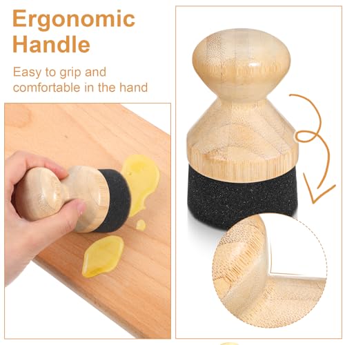 Image of 2pcs Cutting Board Oil Wax Applicator & Scrub Brush Natural Bamboo with Sisal Fiber & Sponge Dish Scrub Brushes for Kitchen Wooden Cleaning Scrubber for Food Grade Mineral Oil Board Worktop Utensil Ca