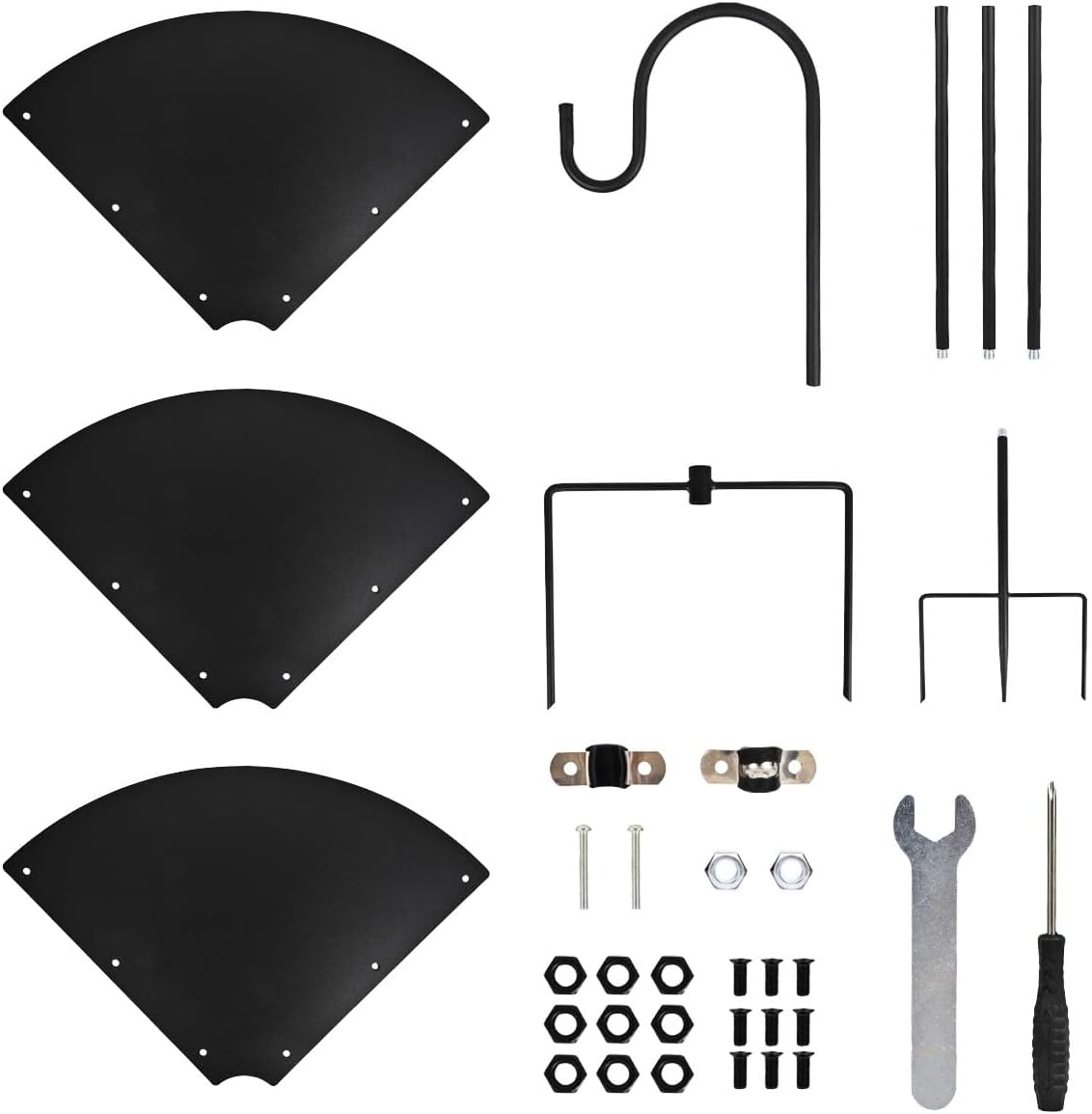 Matte Black Bird Feeder Pole with Squirrel Baffle 80" Tall Heave Duty Squirrel Proof Pole with Shepherd Hook 5 Prongs Base for Outdoor Hummingbird Feeders (No Bird Feeder)