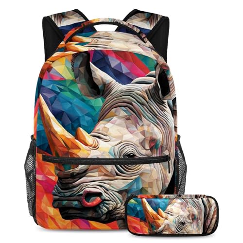 Sac à dos Art Rhino avec trousse d'école pour garçons, filles et adolescents, grand format