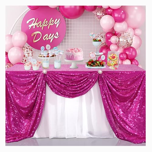 Image of B-COOL Fuchsia Sequin Table Cloth 50x50 Inch Square Sequence Centerpieces Candy Sparkly Table Linens Glitter Tablecloths Wedding Indoor Outdoor Decoration