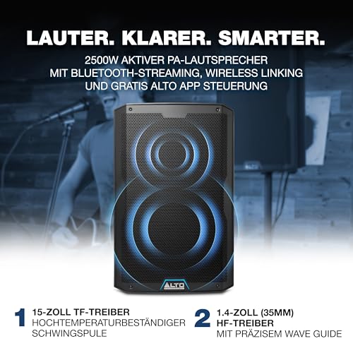 ALTO TS415 2500 Watt 15-Zoll Aktiver PA-Lautsprecher mit 3-Kanal Mixer, Bluetooth-Streaming, Drahtloser Lautsprecherkopplung, DSP App