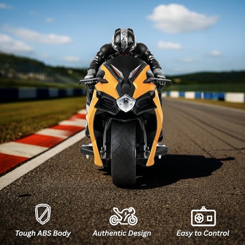 Liberty Imports 2.4G RC Remote Control Stunt Motorcycle with Riding Figure, 1:10 Scale High Speed Cross Country 360 Degree Rotation Drift Shockproof Racing Motorbike (Yellow) - Thumbnail 5