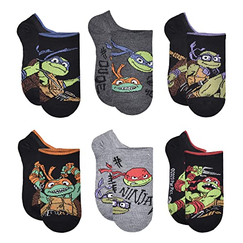 Teenage Mutant Ninja Turtles Boys 6-Pack Mutant Mayhem Dude No Show Socks Black 6/8