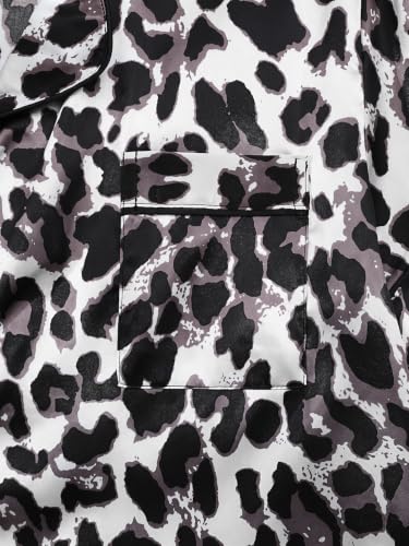 Image of SHENHE Women's 2 Piece Satin Pajama Set Leopard Short Sleeve Button Down Pj Shorts Set