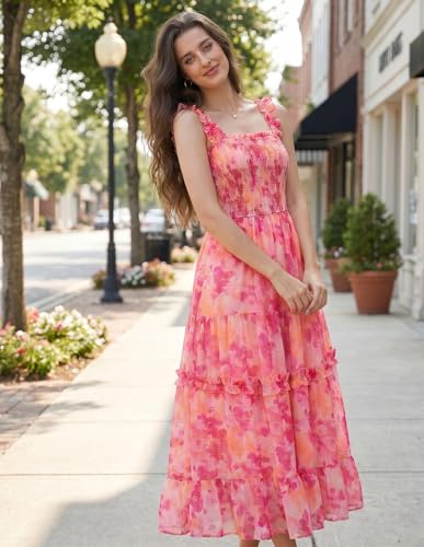 Image of Scarlet Darkness Floral Dress for Women 2026 Flowy Sundress Smocked Cottagecore Dresses