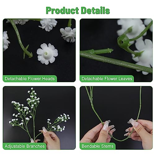 OundarM 15pcs Baby Breath White Flowers Artificial bulk Gypsophila Flowers Bouquets add beauty to any Floral Arrangement Table Wedding Display - Image 3