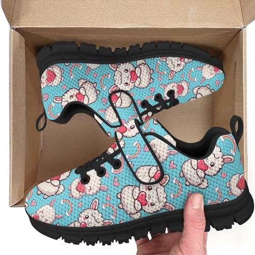 Boys Girls Shoes for Little Kids/Big Kids Machine Washable Lightweight Comfy Athletic Running Shoes Kids Sneakers Light Sheep Rainbow Love Pattern(Black Sole)2