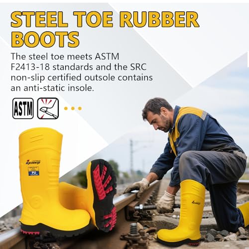 PU Rubber Work Boots With Steel Toe - Waterproof Anti-slip Mud Rain Boots Hunting Boots ASTM F2413-18 Acid & Oil Resistant Anti-static For Men and Women3
