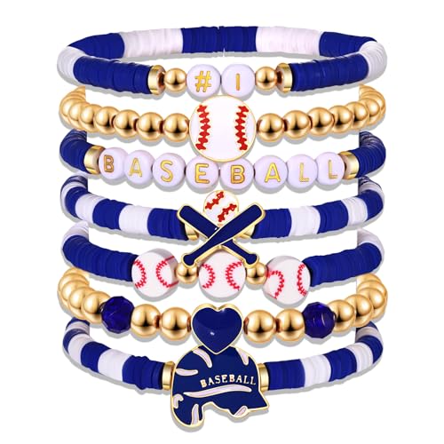 NVENF Baseball Bracelets for Women Stackable Orange Navy Game Day Heishi Bracelets Preppy Friendship Sports Bracelet Softball Baseball Jewelry Accessories Party Favors Gifts