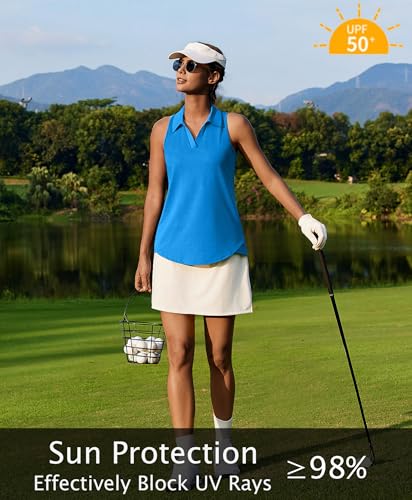 Image of PINSPARK Womens Golf Shirt UPF 50+ Sleeveless Collared Shirts Quick Dry Tennis Polo V-Neck Racerback Athletic Workout Tank