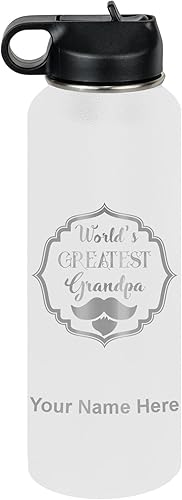 Miniatura 49 de LaserGram Botella de agua con tapa abatible de doble pared de 32 onzas con pajilla, grabado personalizado incluido (negro) Negro -,verde (camo