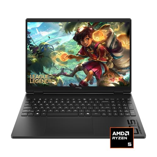 Image of HP HyperX OMEN 15 inch Gaming Laptop, 2K 165Hz Display, AMD Ryzen 5 240, 16 GB RAM, 512 GB SSD, NVIDIA GeForce RTX 5050 GPU (8 GB Dedicated), Windows 11 Home, Shadow Black, 15-gb0099nr