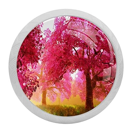 Mystiska körsbärsblommor japansk trädgård tecknad serie 4-pack skåp låda knopp möbelhandtag låda dragknoppar för byrå, garderober, skåp, bokhylla