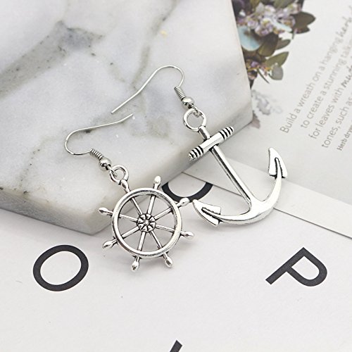 Irregular Silver Nautical Anchor Rudder Earrings Personality Fashion Dangle Earrings4