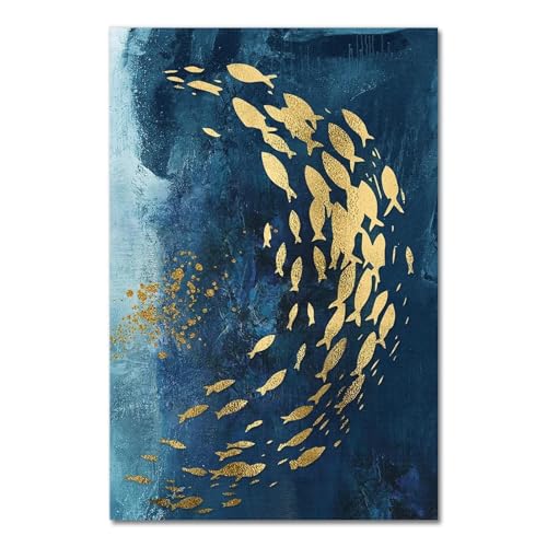 Cuadros dorados decorativos para sala de estar y pasillo en lienzo azul elegante 5