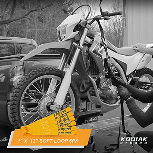Soft Loop Tie Down Straps - 1 x 12 inches- 4,500 lb Load Capacity - Orange 6 Pack - Loops for Securing ATV, UTV, Motorcycles, Scooters, Dirt Bikes, Lawn & Garden Equipment by KODIAK STRAPS